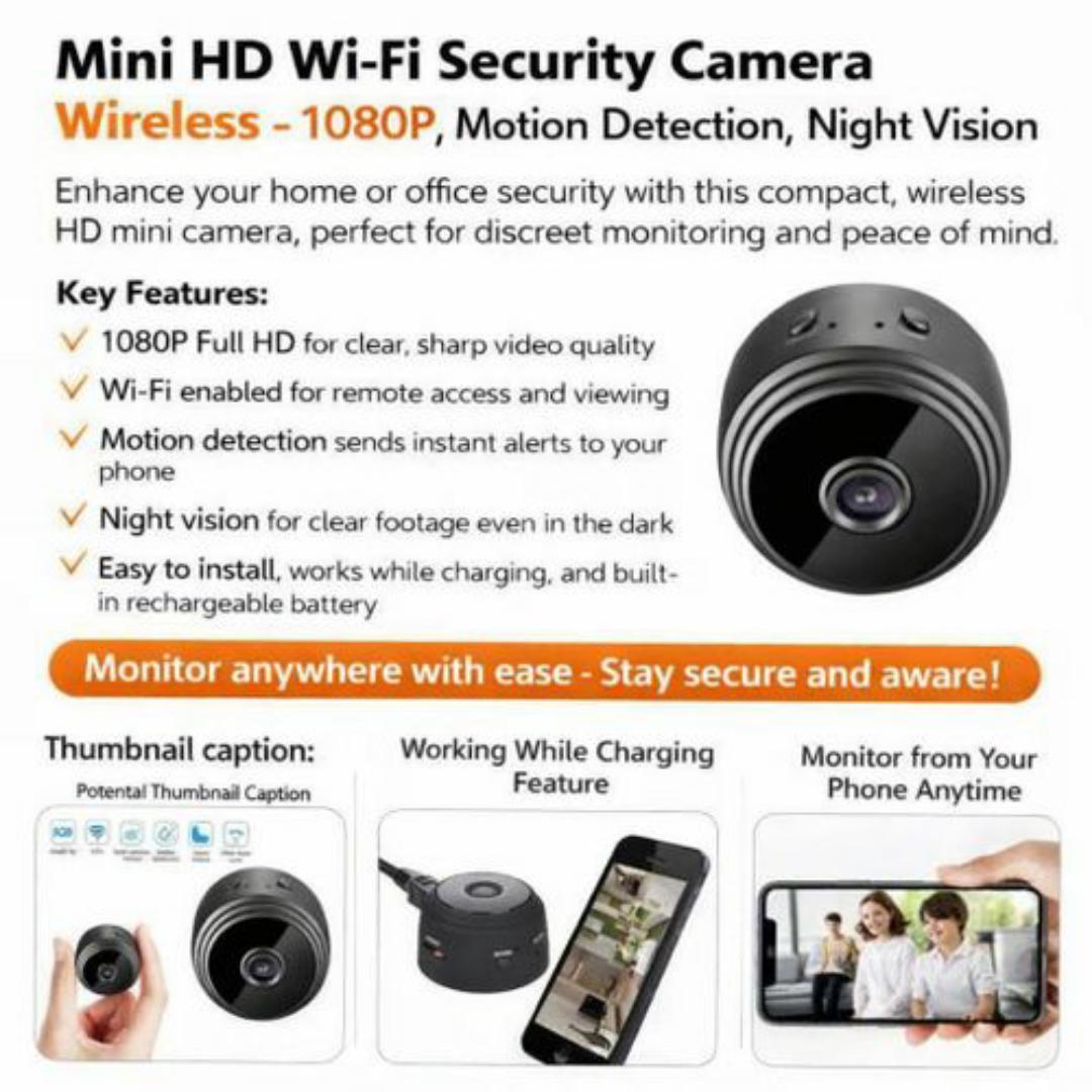 MINI SECRET WIRELESS WIFI SPY HIDDEN CCTV CAMERA WITH MOTION DETECTION  - 1080P SPY SECURITY SURVEILLANCE CAMERAS - 200mAh Built-in Battery