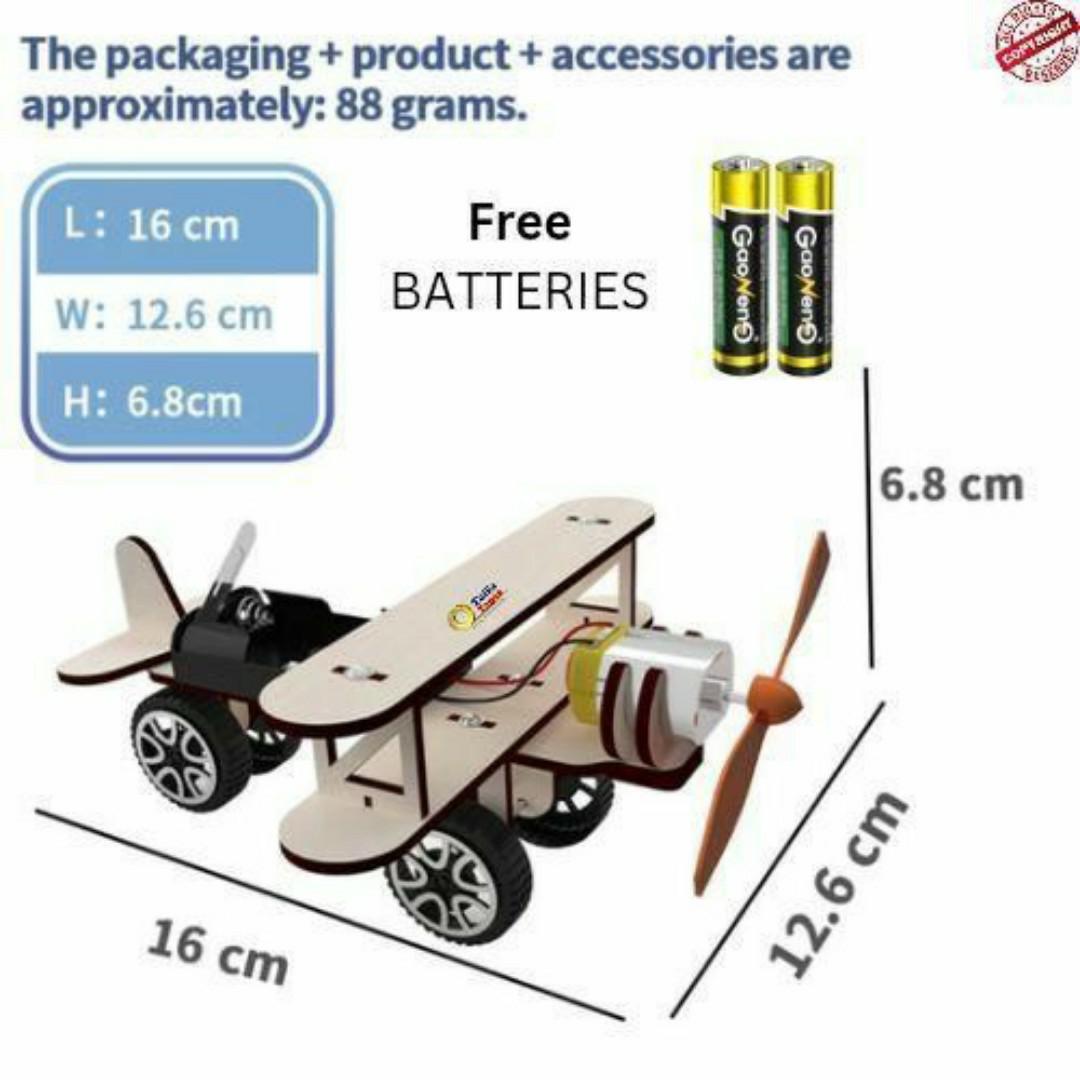 DIY Wooden Propeller Car Kit – STEM Educational Airplane Toy Cars with Free Batteries - Kids Science Project & Gift Toys Idea