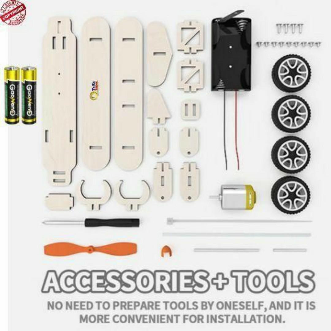 DIY Wooden Propeller Car Kit – STEM Educational Airplane Toy Cars with Free Batteries - Kids Science Project & Gift Toys Idea