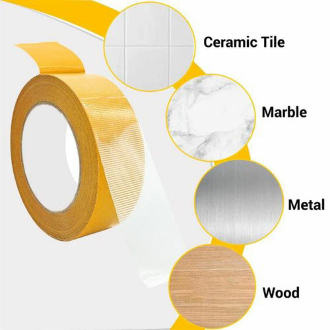 Double Sided Fabric Tape Heavy Duty Mounting Tape 5M Clear Super Sticky Body Tape with Fiberglass Mesh High Tack Strong Adhesive for Fashion Clothes Carpet Arts