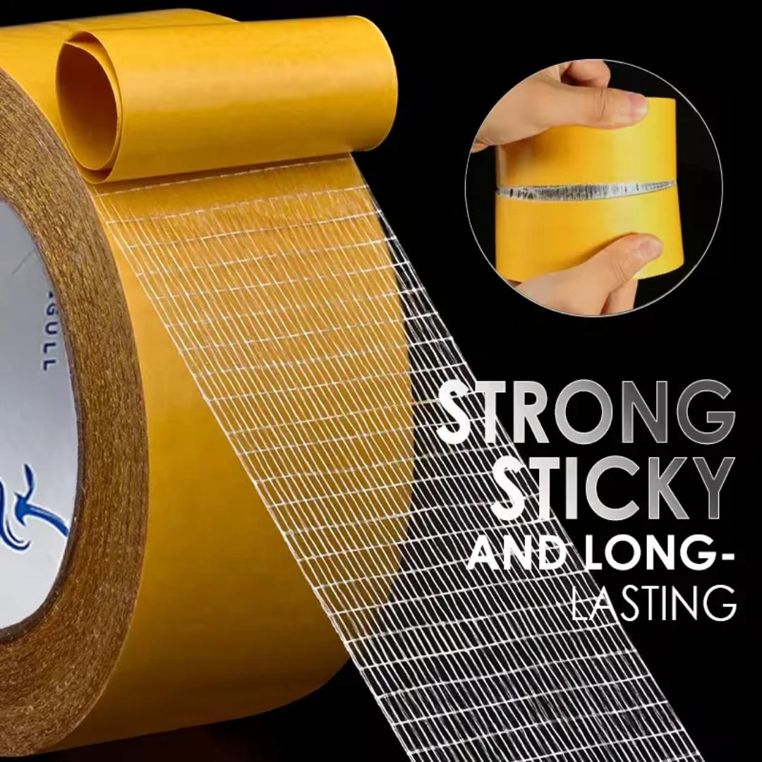 Double Sided Fabric Tape Heavy Duty Mounting Tape 5M Clear Super Sticky Body Tape with Fiberglass Mesh High Tack Strong Adhesive for Fashion Clothes Carpet Arts