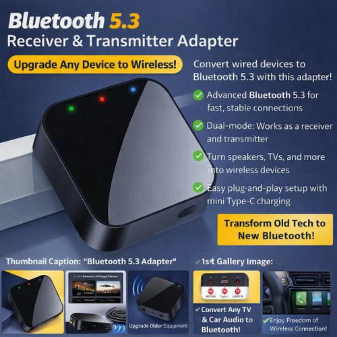 Bluetooth 5.3 Receiver & Transmitter Adapter – Turn Wired Devices Wireless, Hi-Fi Quality, Universal Compatibility