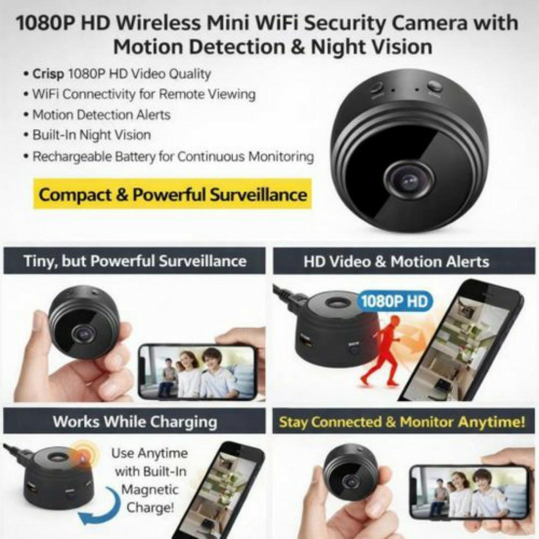 MINI SECRET WIRELESS WIFI SPY HIDDEN CCTV CAMERA WITH MOTION DETECTION - 1080P SPY SECURITY CAMERAS With Built-in 200mAh Battery