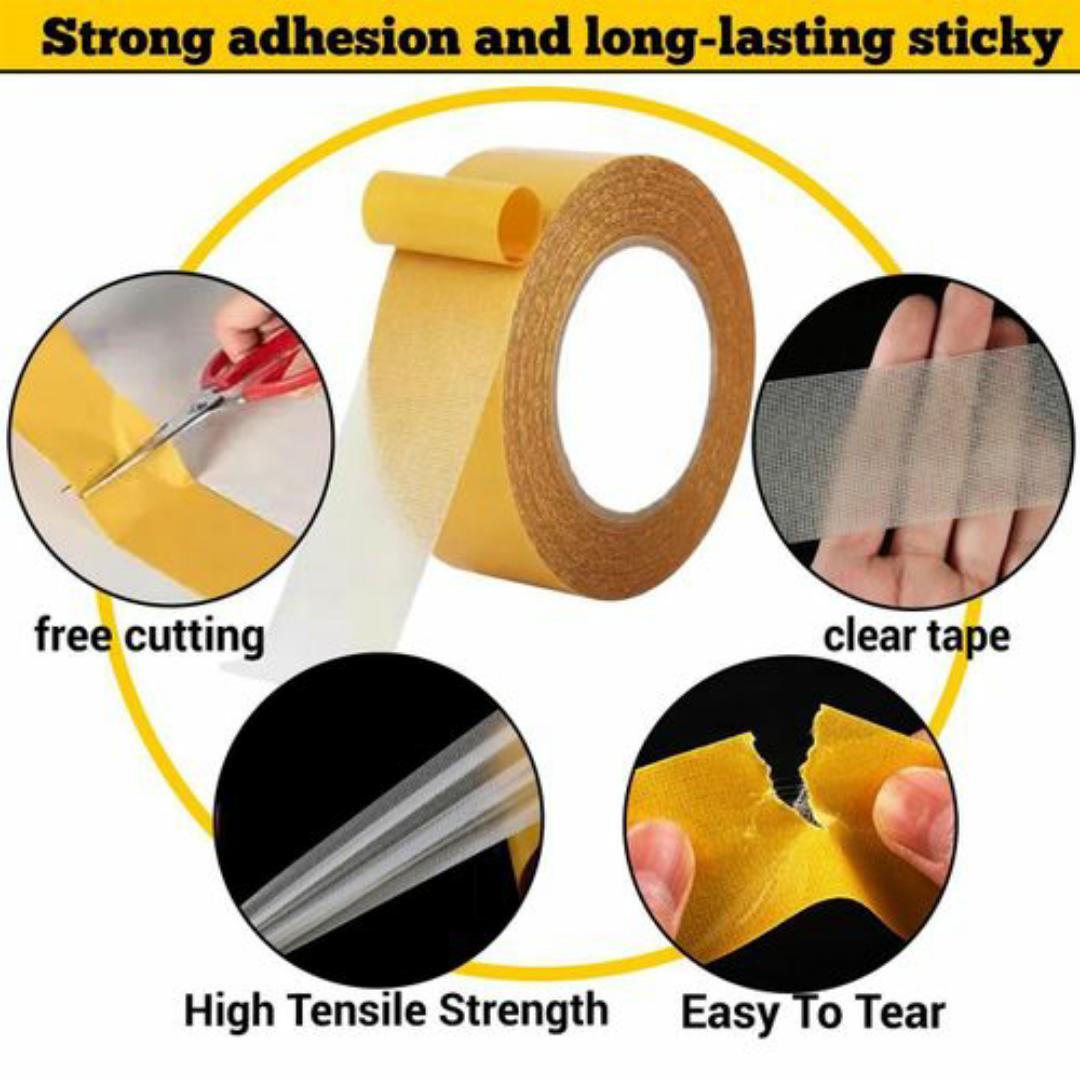 Double Sided Fabric Tape Heavy Duty Mounting Tape 5M Clear Super Sticky Body Tape with Fiberglass Mesh High Tack Strong Adhesive for Fashion Clothes Carpet Arts