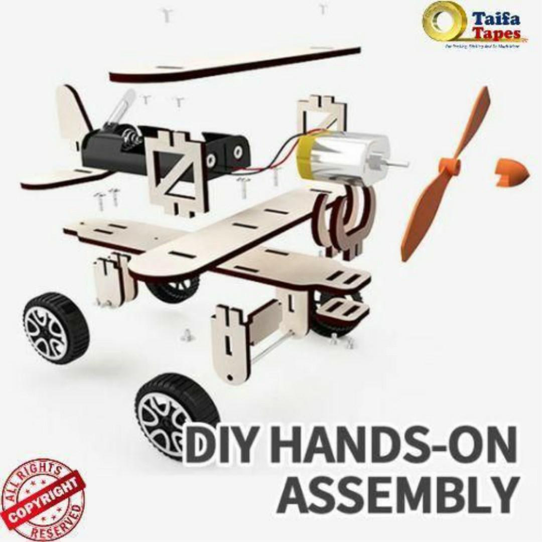 DIY Wooden Propeller Car Kit – STEM Educational Airplane Toy Cars with Free Batteries - Kids Science Project & Gift Toys Idea