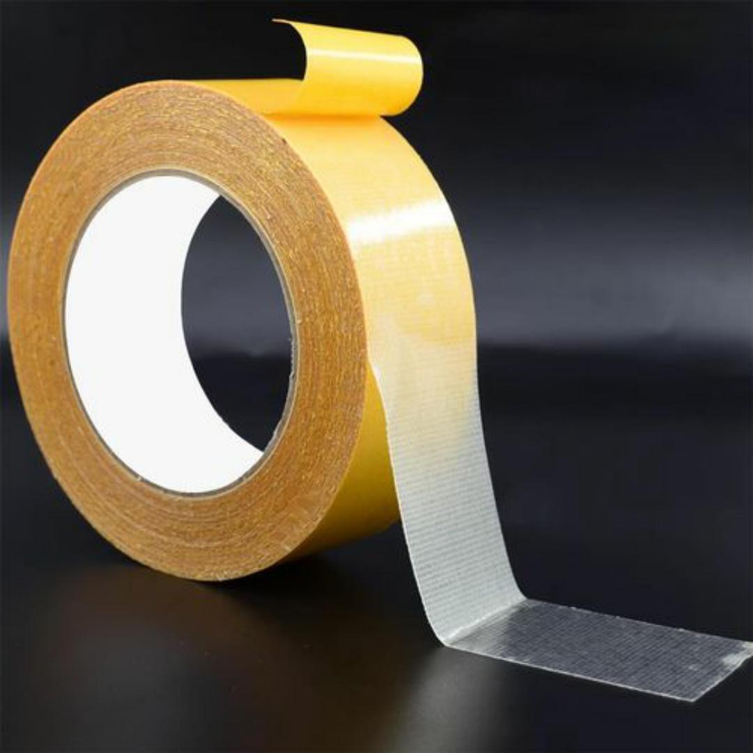Double Sided Fabric Tape Heavy Duty Mounting Tape 5M Clear Super Sticky Body Tape with Fiberglass Mesh High Tack Strong Adhesive for Fashion Clothes Carpet Arts