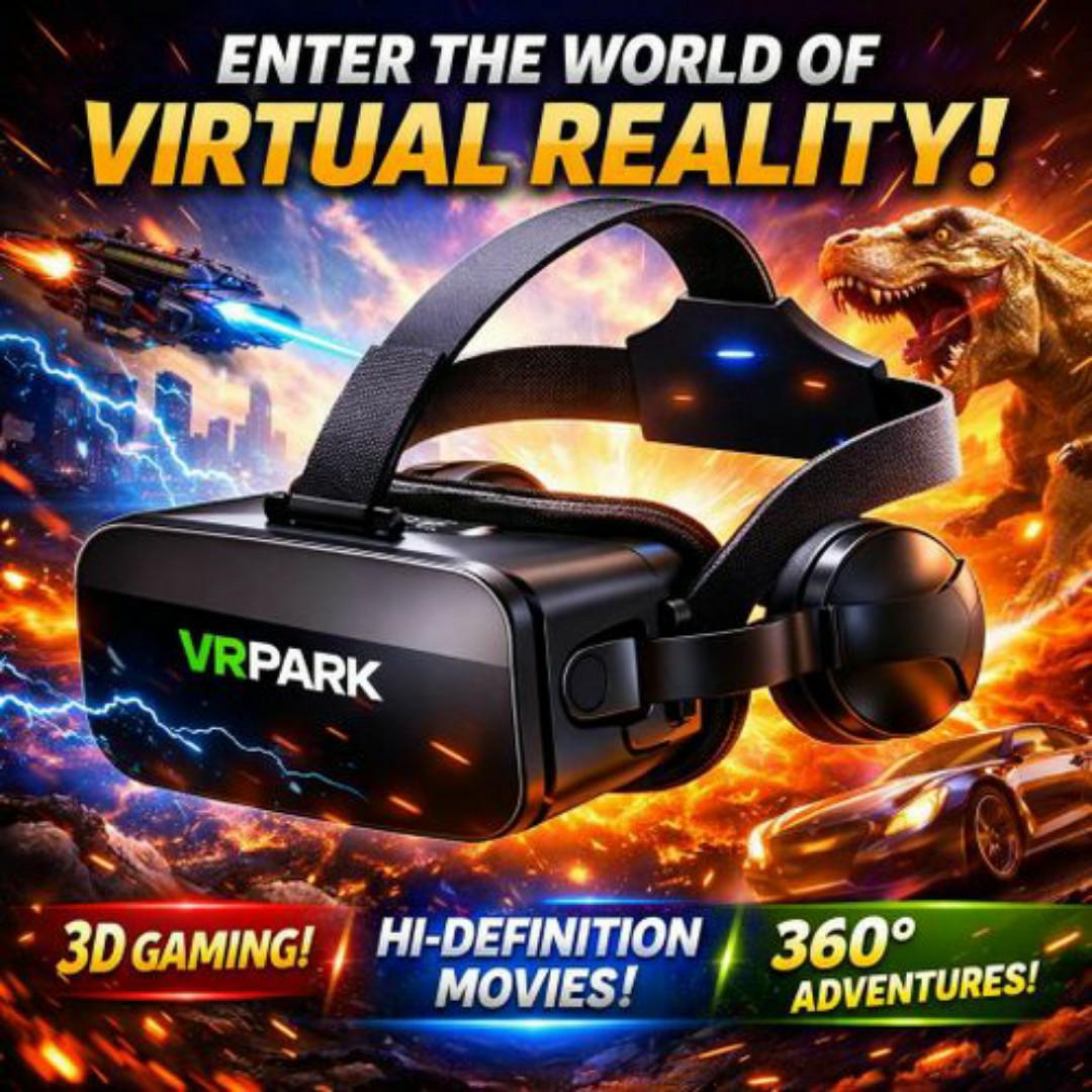 VR PARK Virtual Reality Headset - Immersive 3D VR Experience – Built-In Headphones, Adjustable Straps, Universal Compatibility