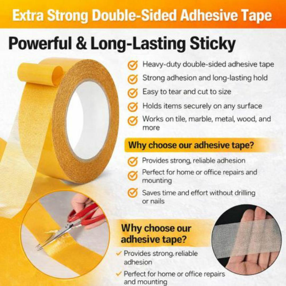 Double Sided Fabric Tape Heavy Duty Mounting Tape 5M Clear Super Sticky Body Tape with Fiberglass Mesh High Tack Strong Adhesive for Fashion Clothes Carpet Arts