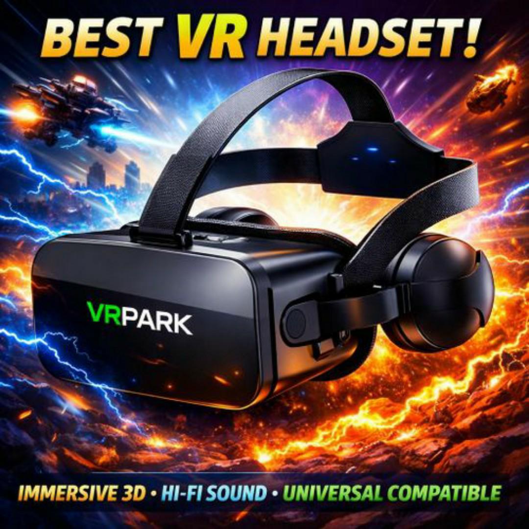 VR PARK Virtual Reality Headset - Immersive 3D VR Experience – Built-In Headphones, Adjustable Straps, Universal Compatibility