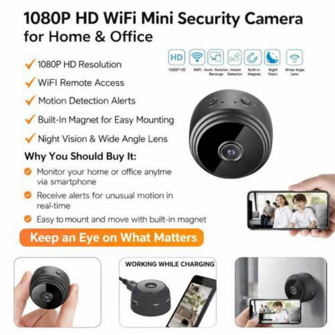 MINI SECRET WIRELESS WIFI SPY HIDDEN CCTV CAMERA WITH MOTION DETECTION  - 1080P SPY SECURITY SURVEILLANCE CAMERAS - 200mAh Built-in Battery