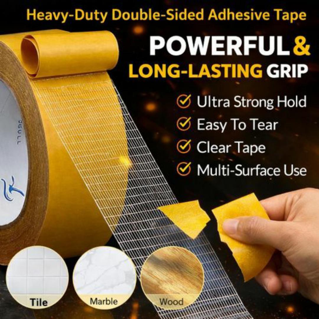 Double Sided Fabric Tape Heavy Duty Mounting Tape 5M Clear Super Sticky Body Tape with Fiberglass Mesh High Tack Strong Adhesive for Fashion Clothes Carpet Arts