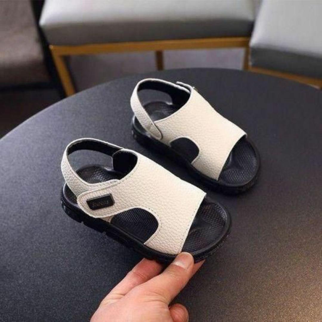 Kids White Textured Sandals - Comfortable Shoes, Anti Slip, Adjustable Strap Footwear for Everyday Adventures