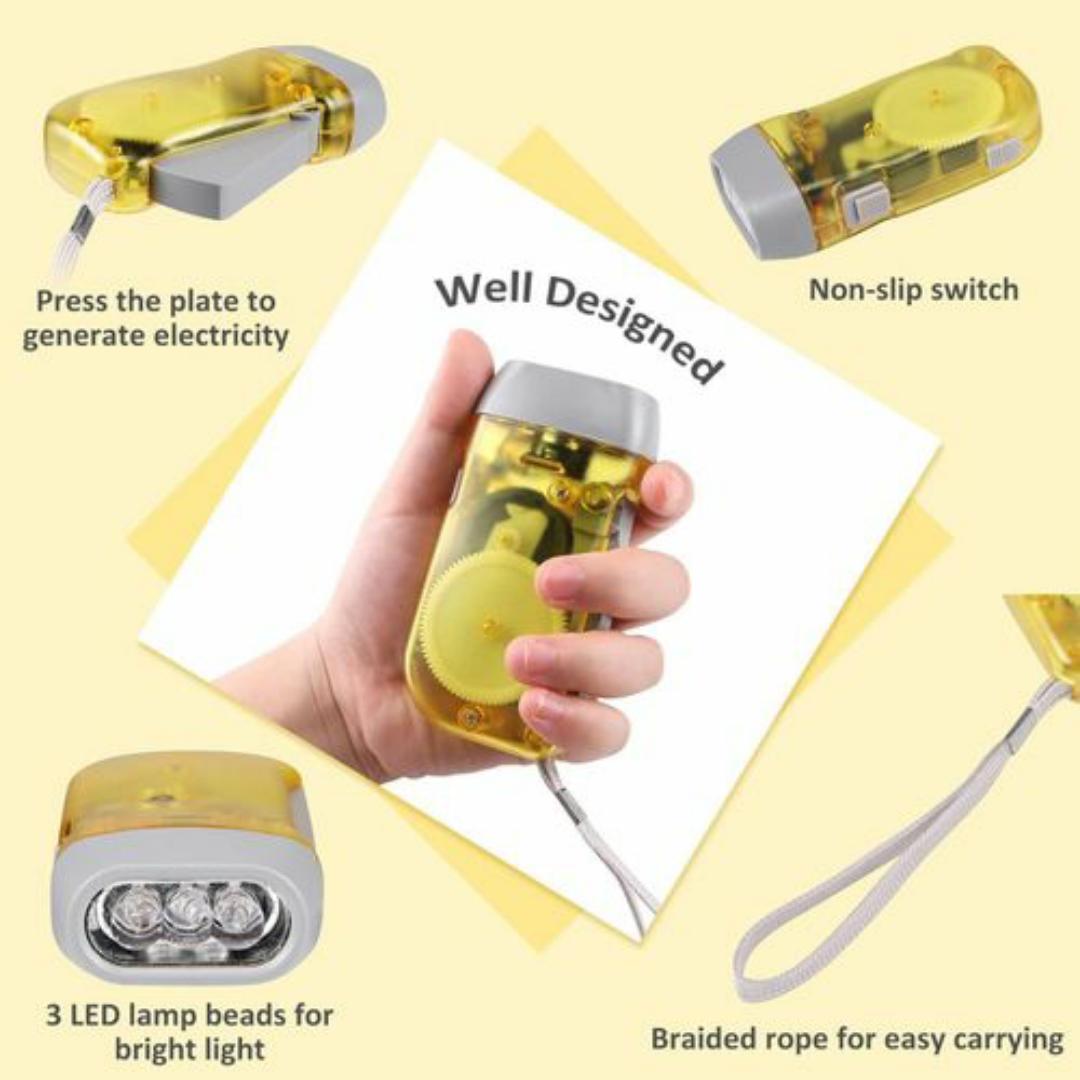 Emergency Hand Crank Generator LED Flashlight – No Batteries Needed, No Charging Needed, Perfect for Camping & Power Outages - 3 LED Lights