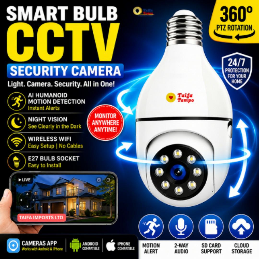 AI SMART BULB CCTV Camera – ✅ 360 PTZ, Night Vision, Human Detect, Wireless WiFi Security Cameras HD, Smartphones App - Home & Office Surveillance Cameras AI Powered Humanoid Tracking 1080P