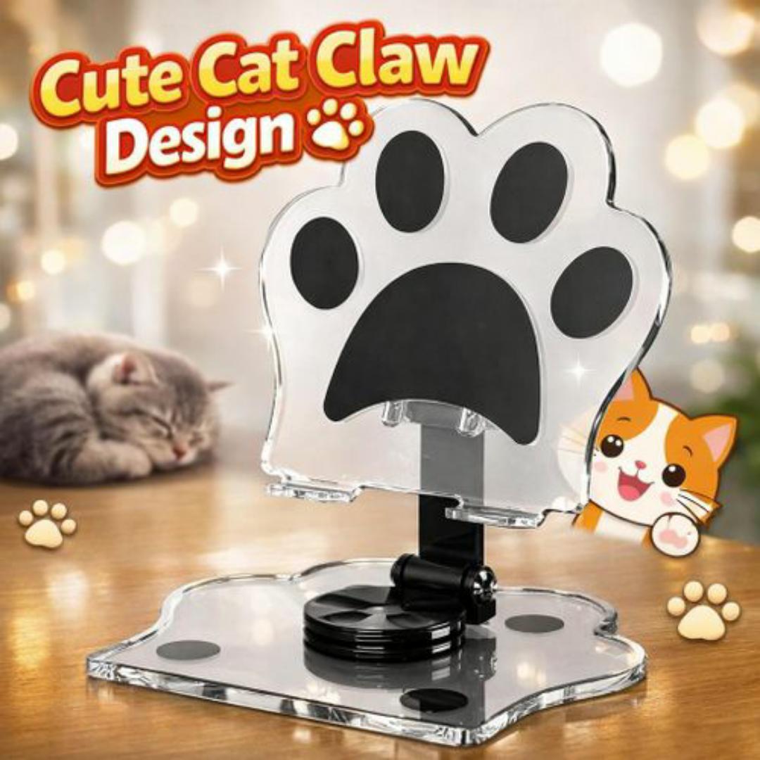Cat Paw Acrylic Tablet Stand 360° Rotating Adjustable Holder for Phones & Tablets - Universal Holder for Devices up to 15" - Pink / Black