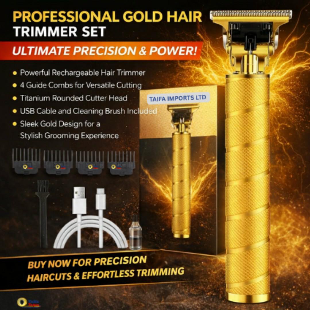 Professional Gold Cordless Hair Clipper & Beard Trimmer - Original Kinyozi Shaving Machine - USB Rechargeable Wireless Hair Trimmer for Men - 0mm Precision Cut