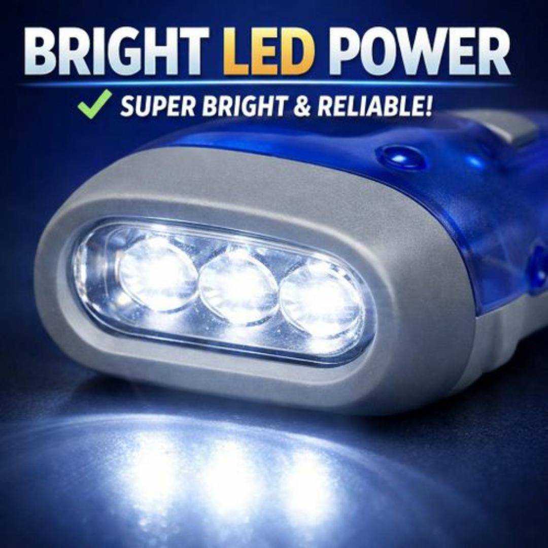 Emergency Hand Crank Generator LED Flashlight – No Batteries Needed, No Charging Needed, Perfect for Camping & Power Outages - 3 LED Lights