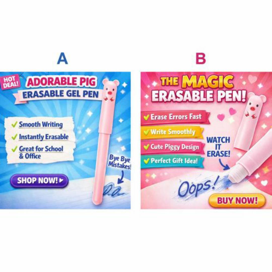 Magic Erasable Gel Pen – Write, Erase, Rewrite! Fun Animal Design for School & Work - Blue Ink Colour Pens