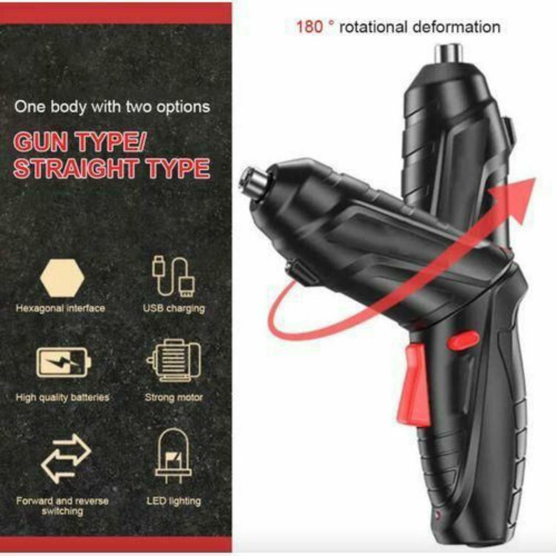 Rechargeable Electric Screwdriver Cordless Drill – 15PCS Multi Purpose Tool Kit with Bits & USB Cable