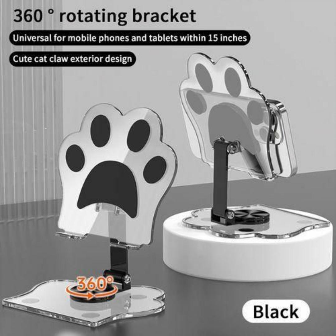 Cat Paw Acrylic Tablet Stand 360° Rotating Adjustable Holder for Phones & Tablets - Universal Holder for Devices up to 15" - Pink / Black