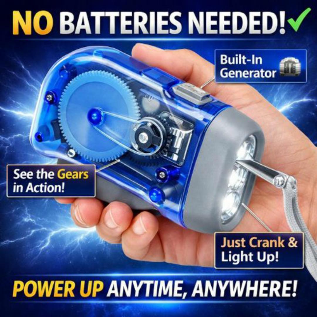 Emergency Hand Crank Generator LED Flashlight – No Batteries Needed, No Charging Needed, Perfect for Camping & Power Outages - 3 LED Lights