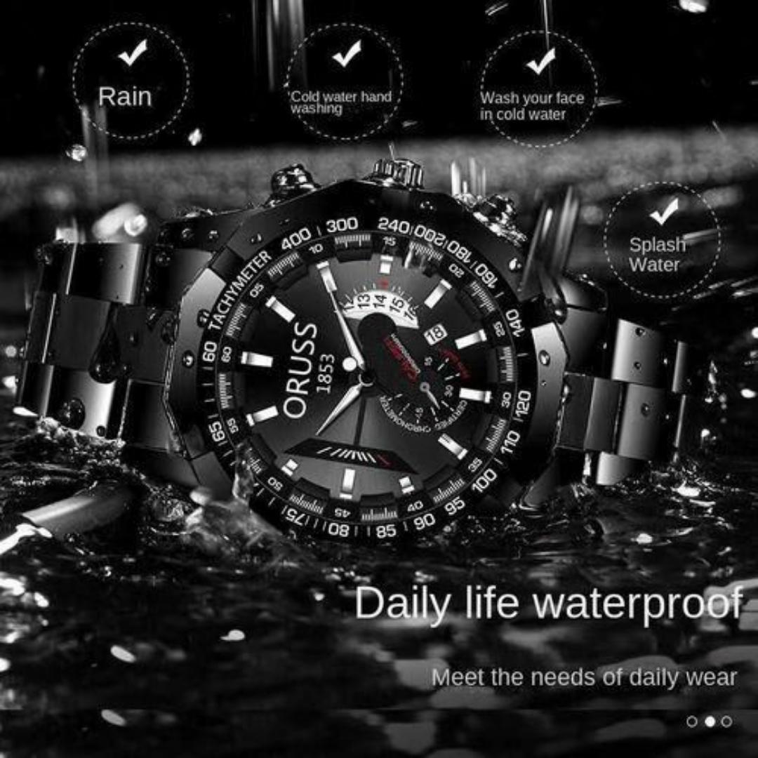 1853 Luxury Chronograph Watches for Men - Stainless Steel Tachymeter - Elegant Wristwatch in Gift Box & Bracelet Tool