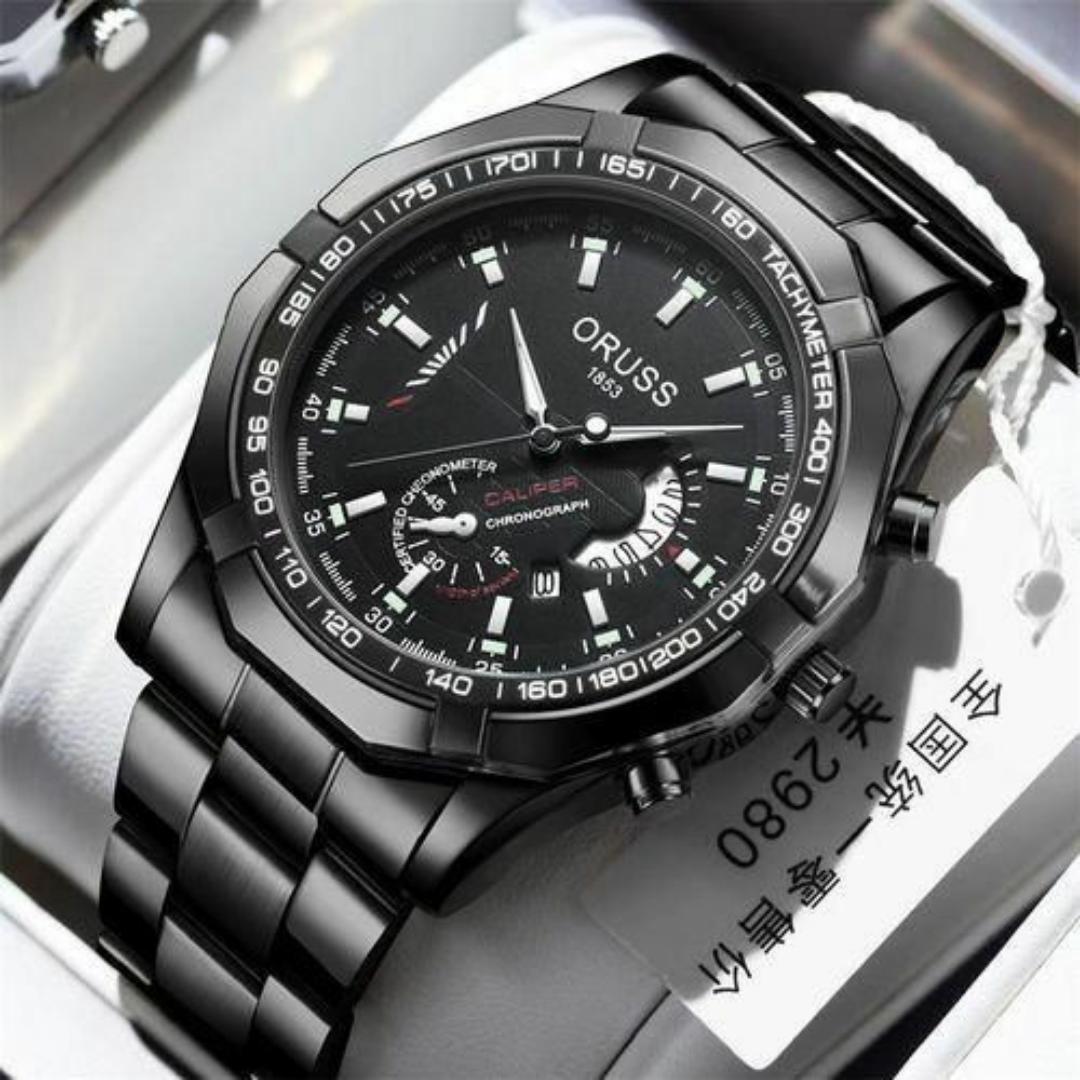 1853 Luxury Chronograph Watches for Men - Stainless Steel Tachymeter - Elegant Wristwatch in Gift Box & Bracelet Tool