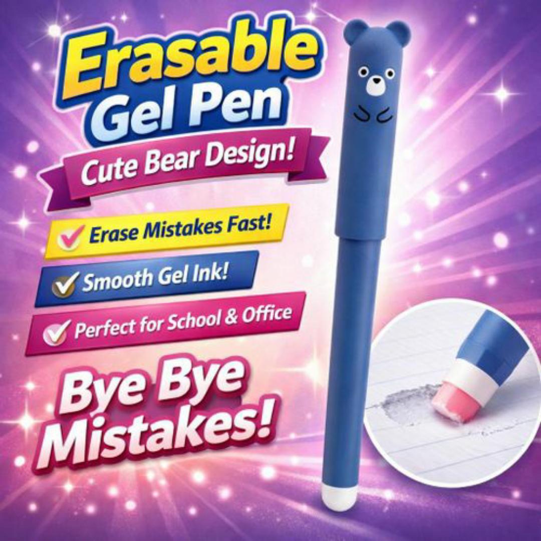 Magic Erasable Gel Pen – Write, Erase, Rewrite! Fun Animal Design for School & Work - Blue Ink Colour Pens