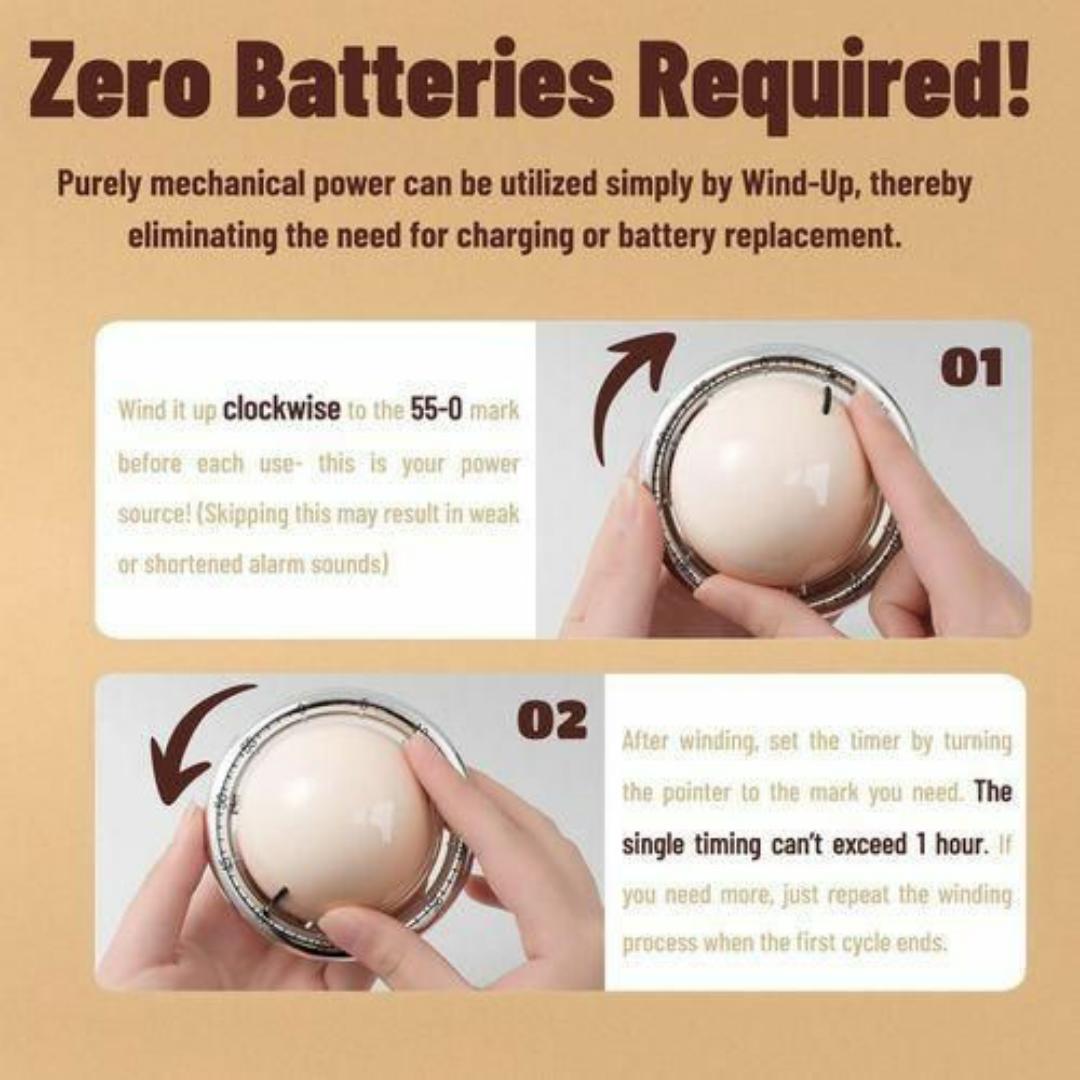 Mechanical Kitchen Timer - 60 Min Countdown Clock, Magnetic Back, 75dB Loud Alarm, No Battery Required Wind Up Timer For Cooking, Studying & Workout