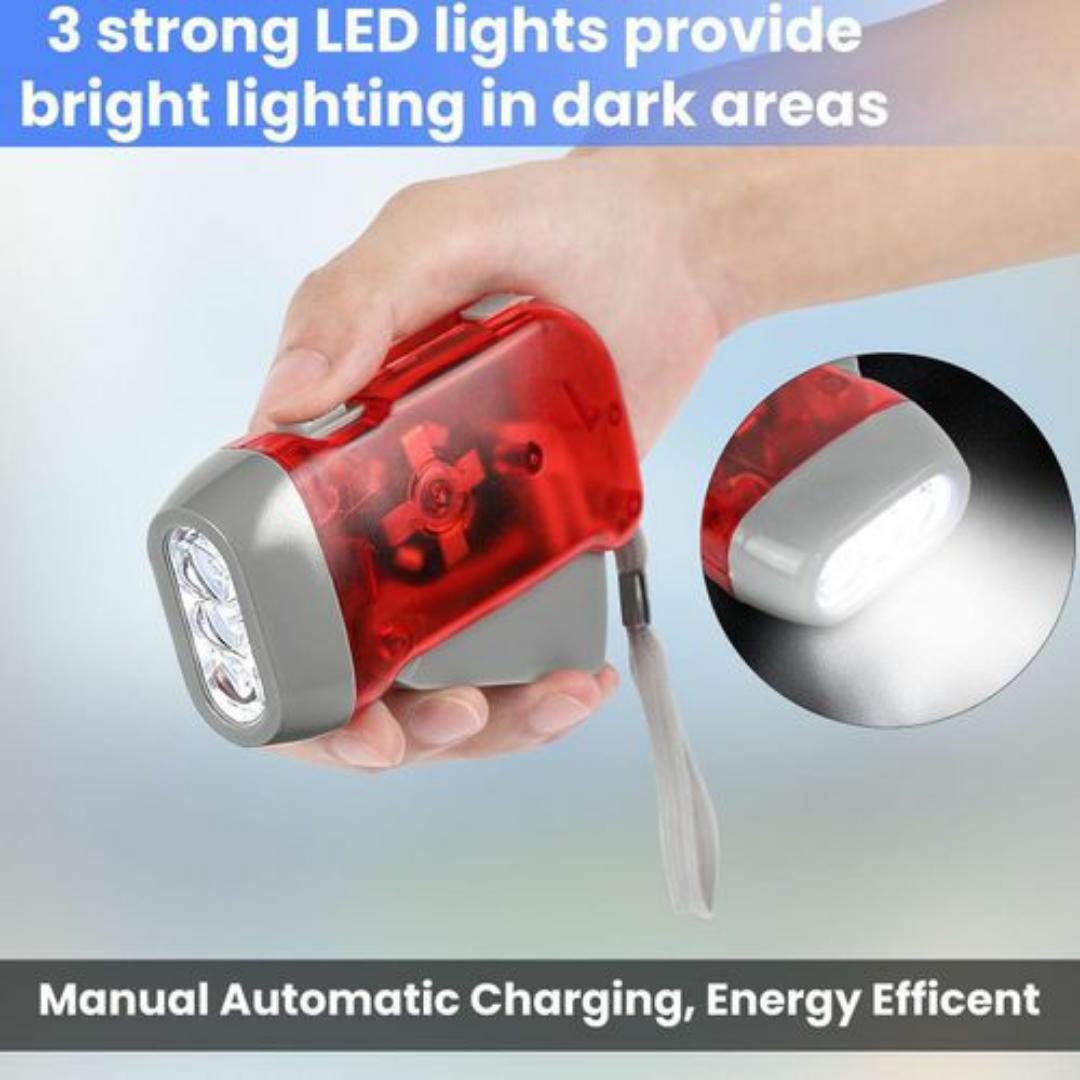 Emergency Hand Crank Generator LED Flashlight – No Batteries Needed, No Charging Needed, Perfect for Camping & Power Outages - 3 LED Lights