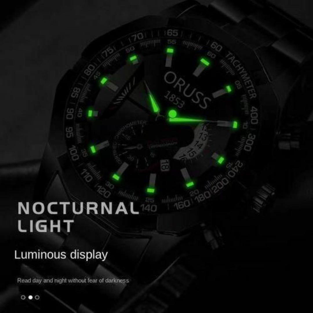 1853 Luxury Chronograph Watches for Men - Stainless Steel Tachymeter - Elegant Wristwatch in Gift Box & Bracelet Tool