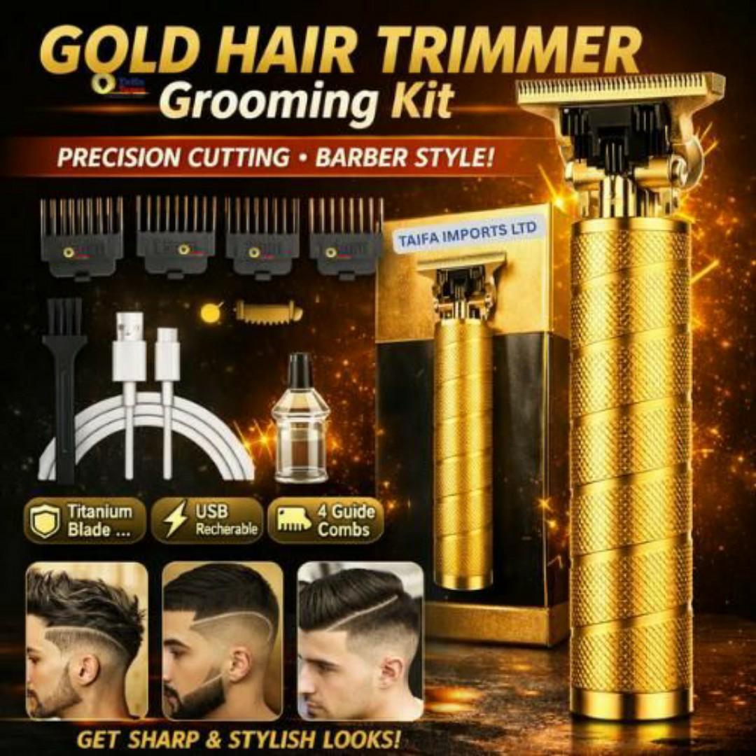​🔥 2026 PRO Gold Hair Clipper & Beard Trimmer | Heavy Duty Kinyozi Shaving Machine | Cordless USB Rechargeable Precision Trimmer - GOLD EDITION