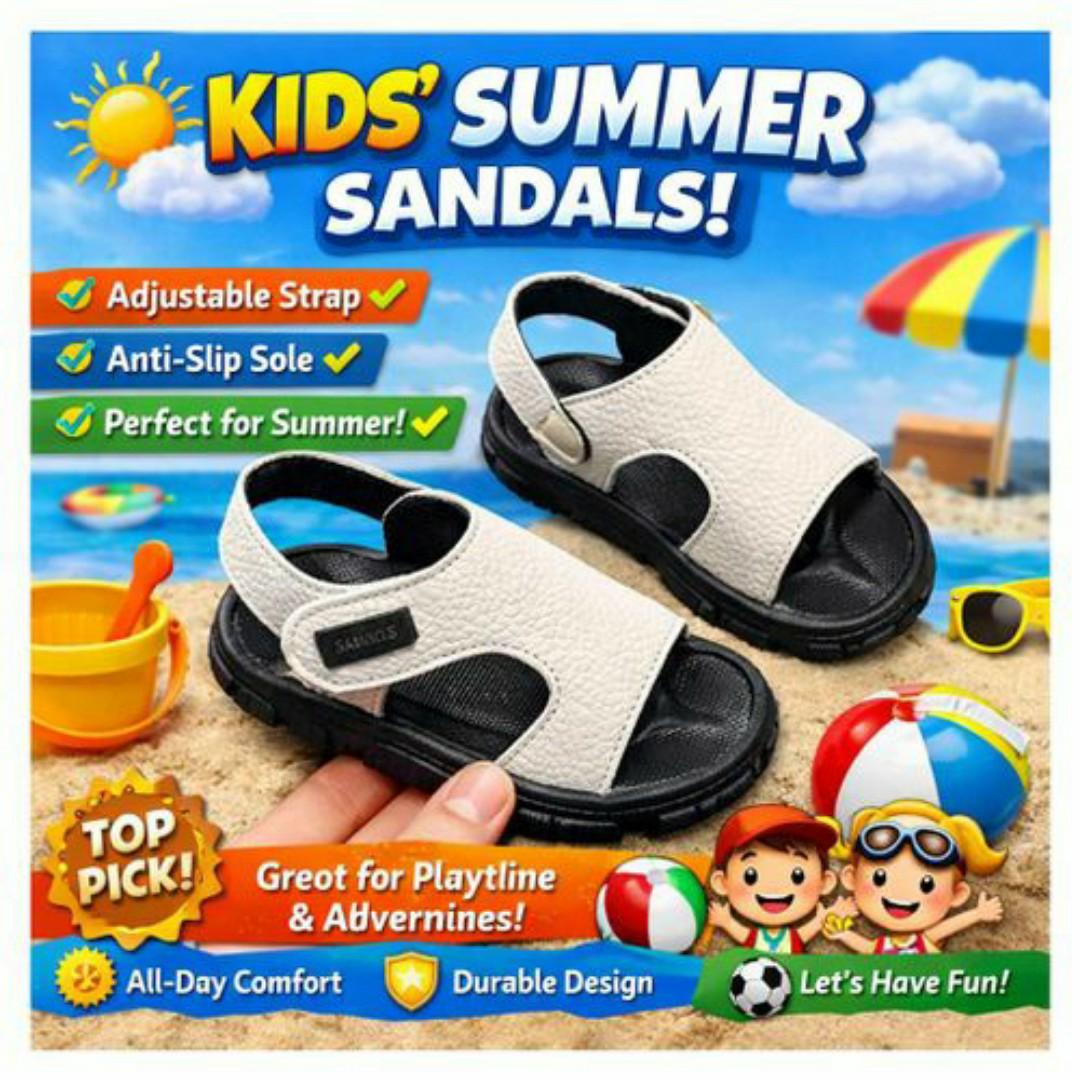 Kids White Textured Sandals - Comfortable Shoes, Anti Slip, Adjustable Strap Footwear for Everyday Adventures