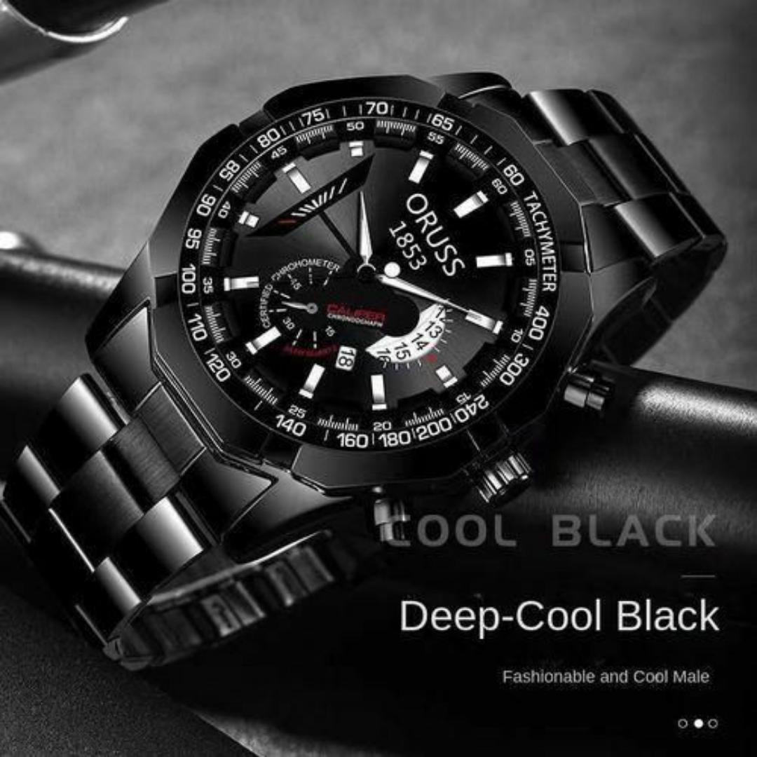 1853 Luxury Chronograph Watches for Men - Stainless Steel Tachymeter - Elegant Wristwatch in Gift Box & Bracelet Tool