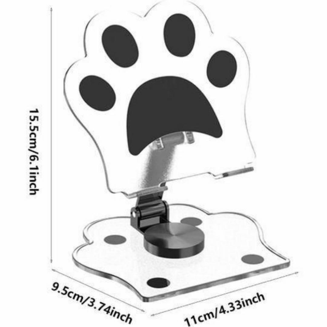 Cat Paw Acrylic Tablet Stand 360° Rotating Adjustable Holder for Phones & Tablets - Universal Holder for Devices up to 15" - Pink / Black