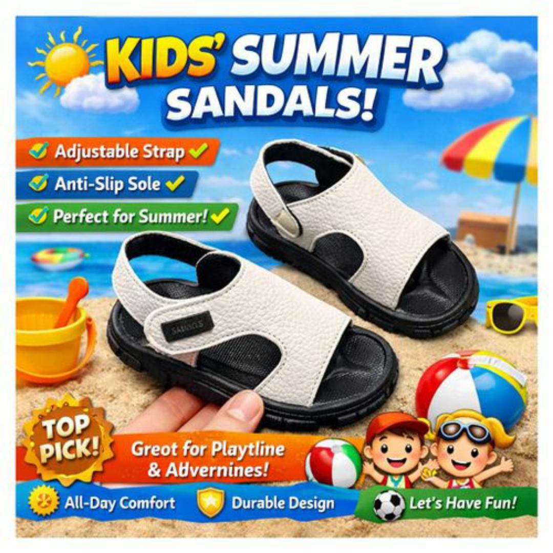 Kids White Textured Sandals - Comfortable Shoes, Anti Slip, Adjustable Strap Footwear for Everyday Adventures