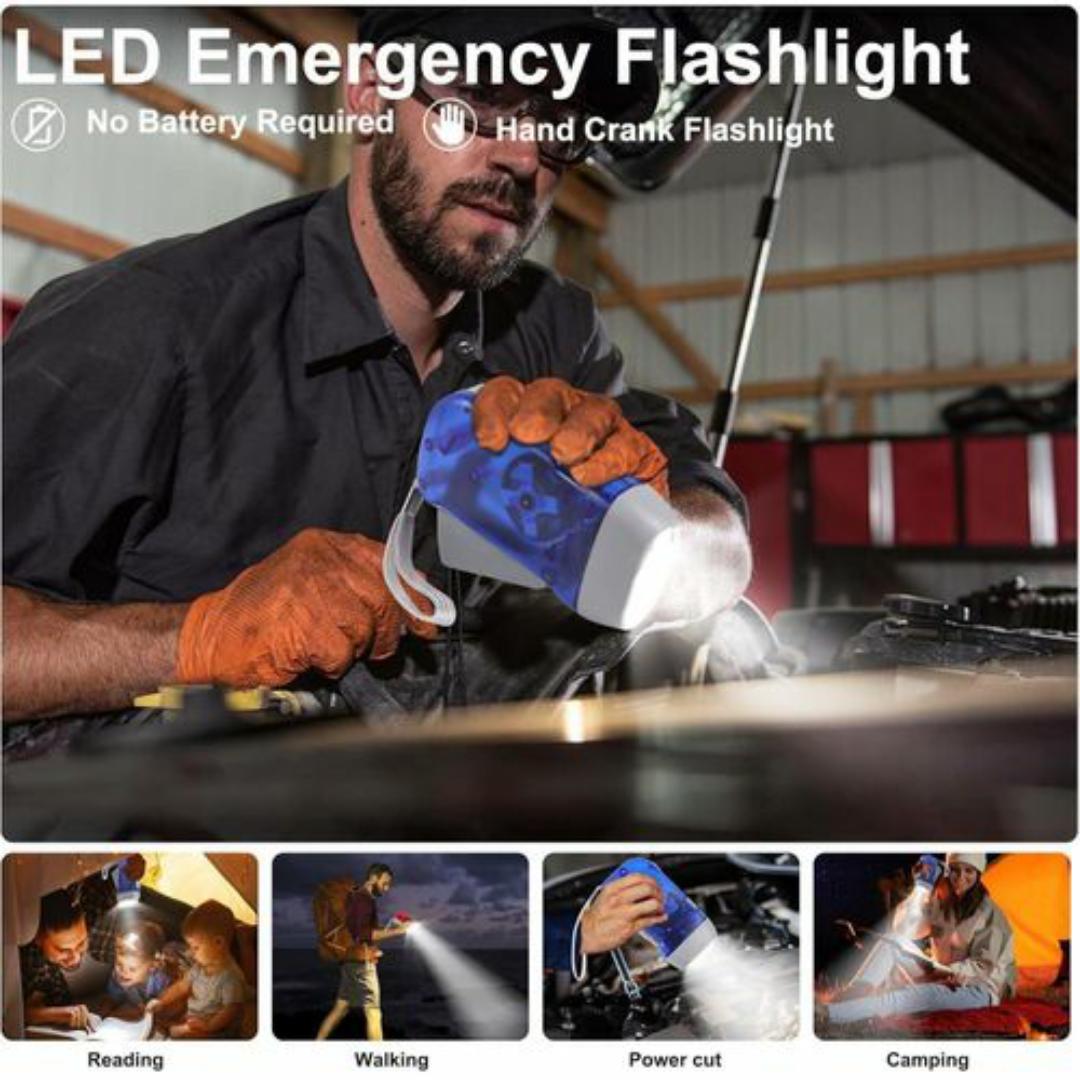 Emergency Hand Crank Generator LED Flashlight – No Batteries Needed, No Charging Needed, Perfect for Camping & Power Outages - 3 LED Lights
