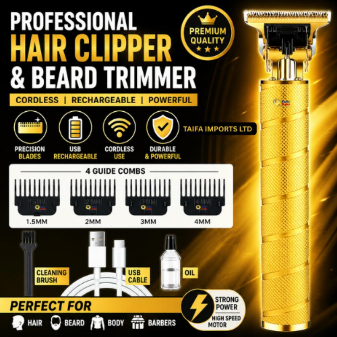 Professional Gold Cordless Hair Clipper & Beard Trimmer - Original Kinyozi Shaving Machine - USB Rechargeable Wireless Hair Trimmer for Men - 0mm Precision Cut