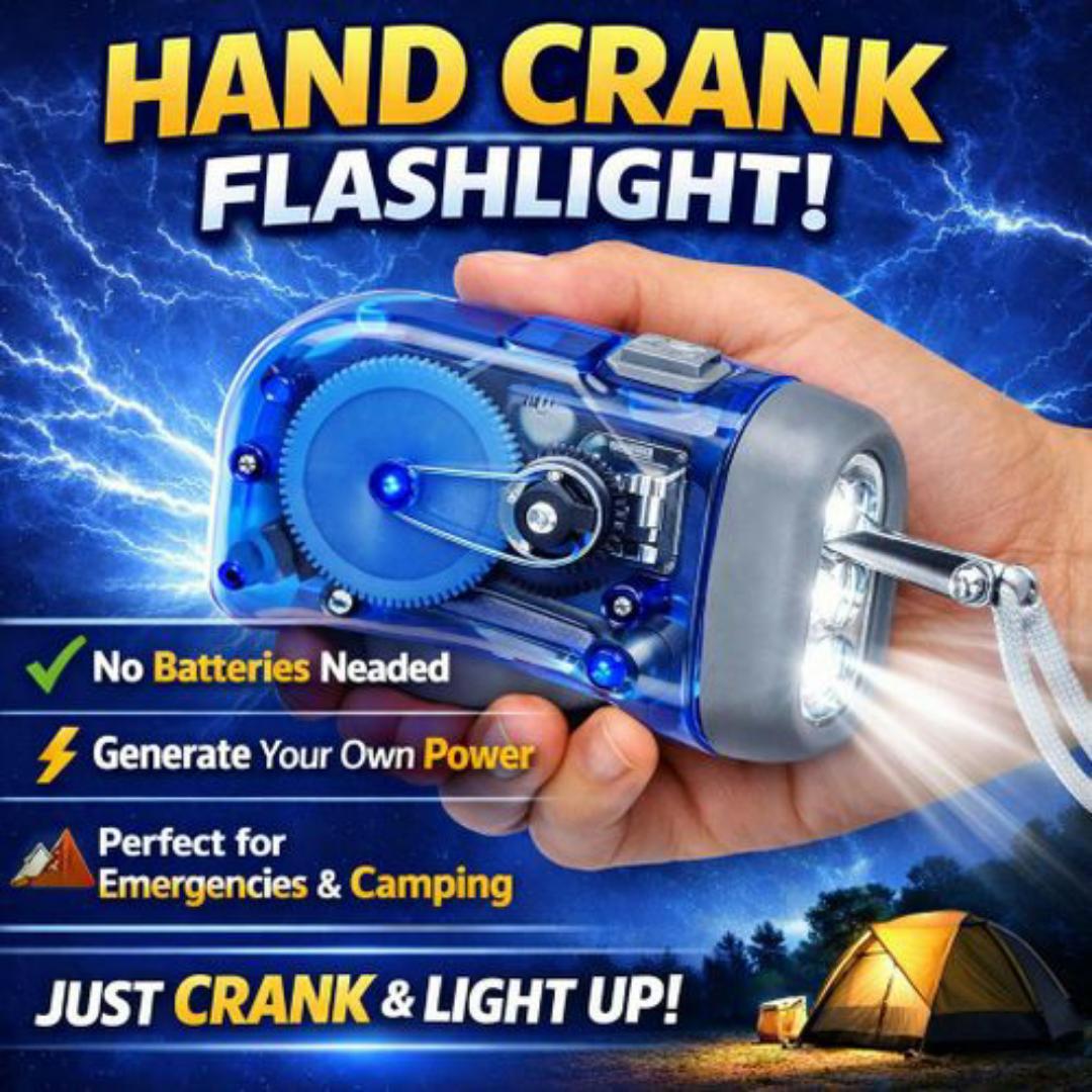 Emergency Hand Crank Generator LED Flashlight – No Batteries Needed, No Charging Needed, Perfect for Camping & Power Outages - 3 LED Lights
