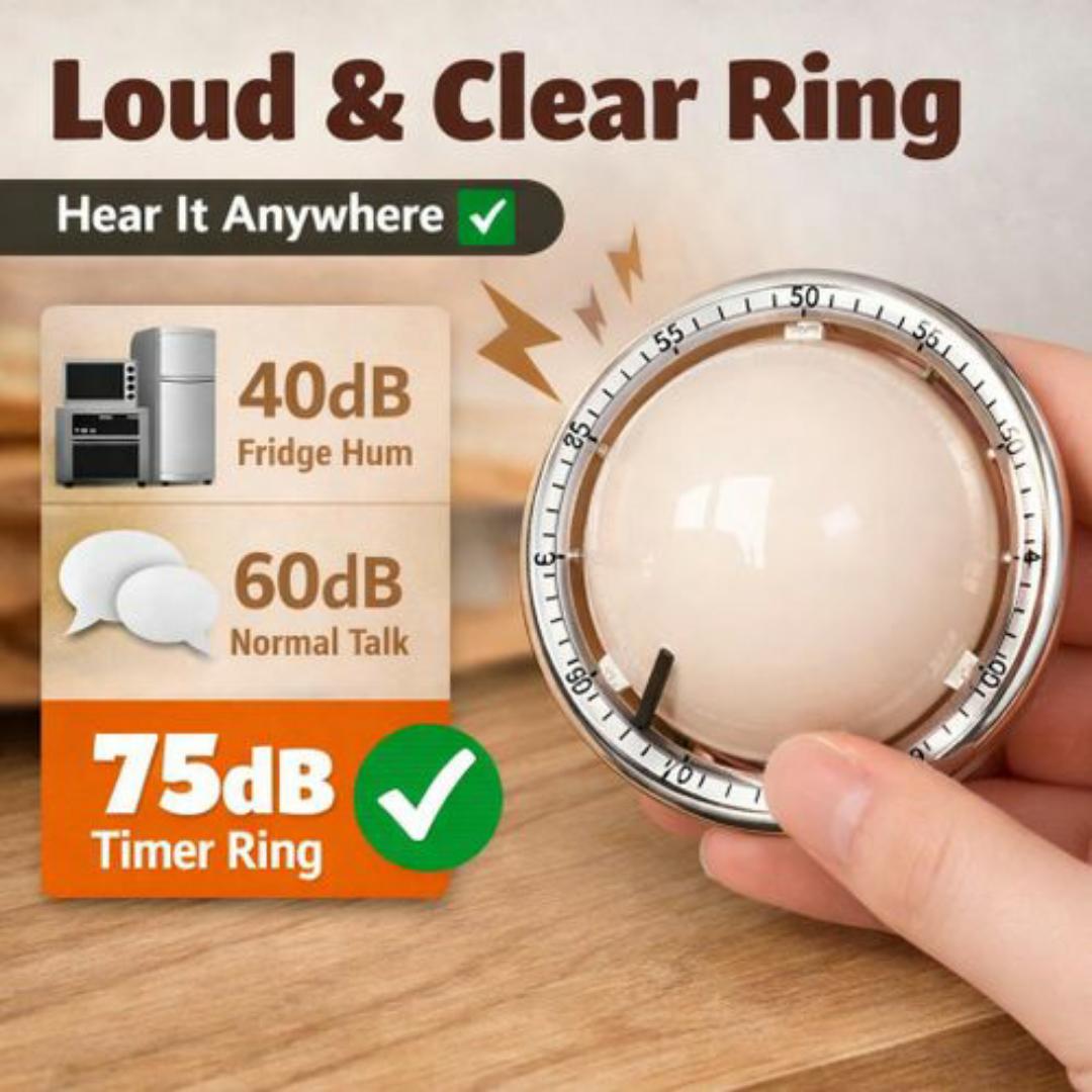 Mechanical Kitchen Timer - 60 Min Countdown Clock, Magnetic Back, 75dB Loud Alarm, No Battery Required Wind Up Timer For Cooking, Studying & Workout