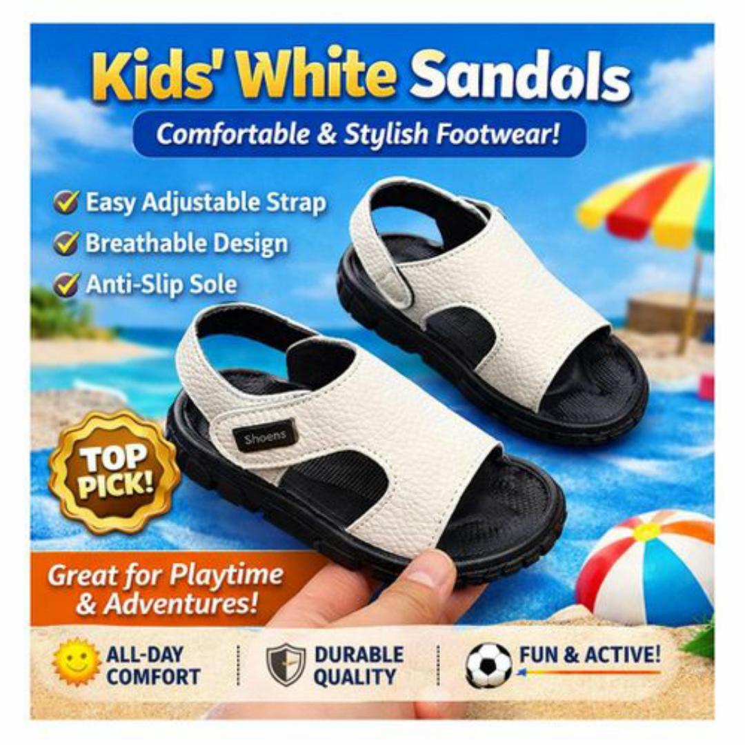Kids White Textured Sandals - Comfortable Shoes, Anti Slip, Adjustable Strap Footwear for Everyday Adventures