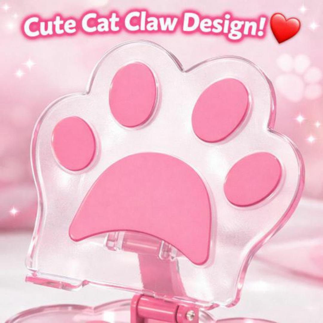 Cat Paw Acrylic Tablet Stand 360° Rotating Adjustable Holder for Phones & Tablets - Universal Holder for Devices up to 15" - Pink / Black