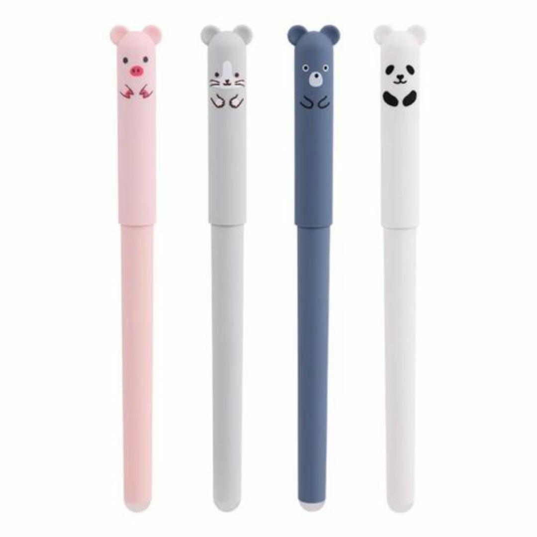 Magic Erasable Gel Pen – Write, Erase, Rewrite! Fun Animal Design for School & Work - Blue Ink Colour Pens