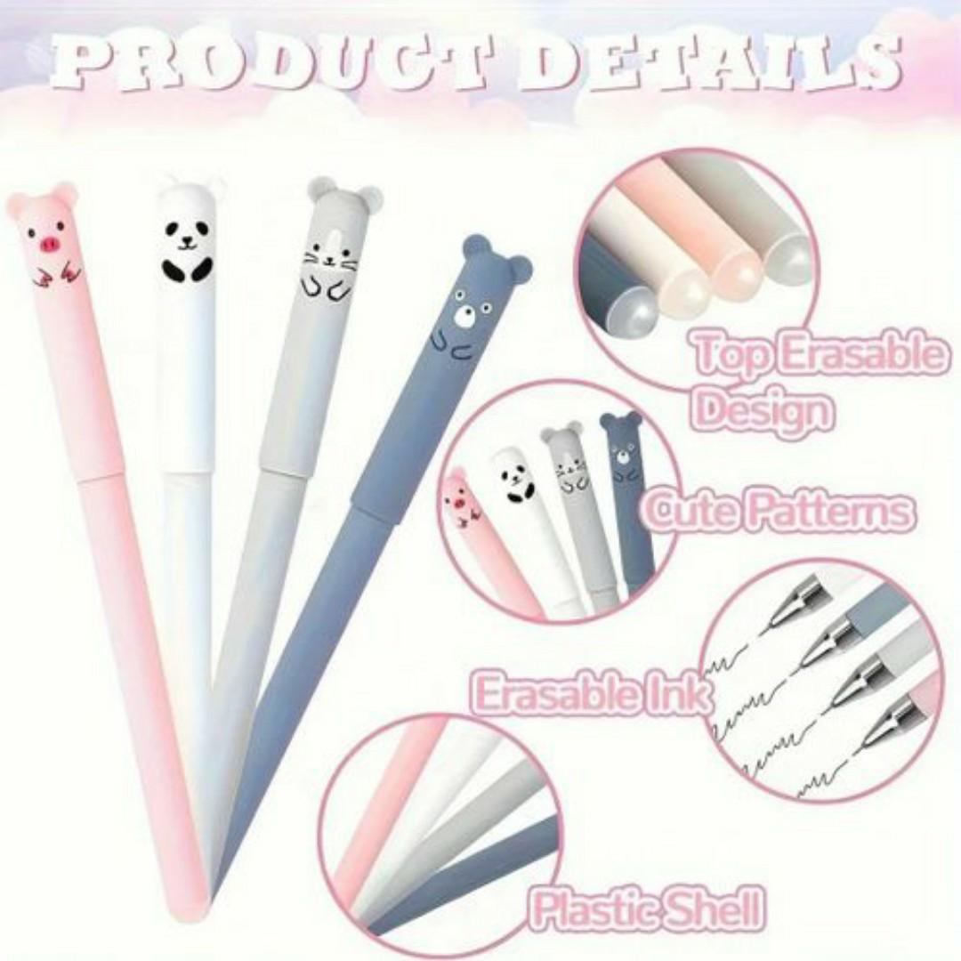 Magic Erasable Gel Pen – Write, Erase, Rewrite! Fun Animal Design for School & Work - Blue Ink Colour Pens