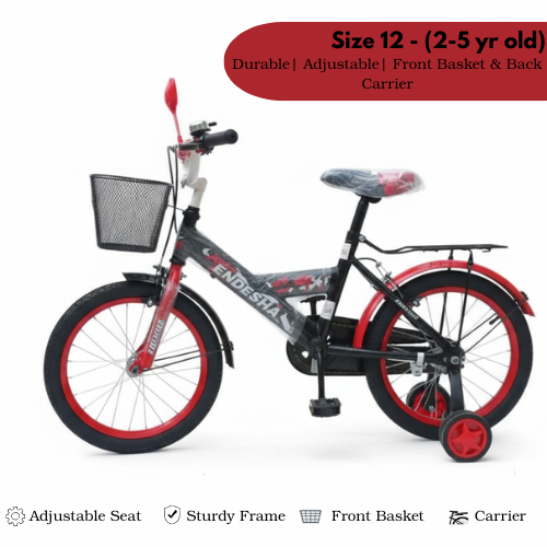 Endesha 12 Inch（SIZE) Kids Bike for Boys & Girls Age 2-5, Heavy Duty Bicycle with Strong Durable Frame, Adjustable Seat, Front Basket & Rear Carrier for School Run & Outdoor Fun