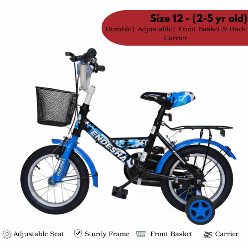 Endesha 12 Inch（SIZE) Kids Bike for Boys & Girls Age 2-5, Heavy Duty Bicycle with Strong Durable Frame, Adjustable Seat, Front Basket & Rear Carrier for School Run & Outdoor Fun