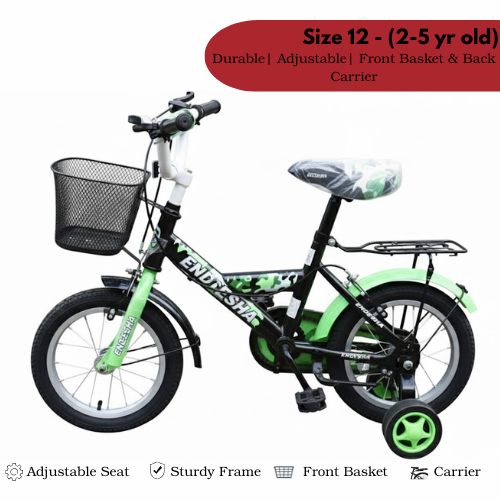 Endesha 12 Inch（SIZE) Kids Bike for Boys & Girls Age 2-5, Heavy Duty Bicycle with Strong Durable Frame, Adjustable Seat, Front Basket & Rear Carrier for School Run & Outdoor Fun