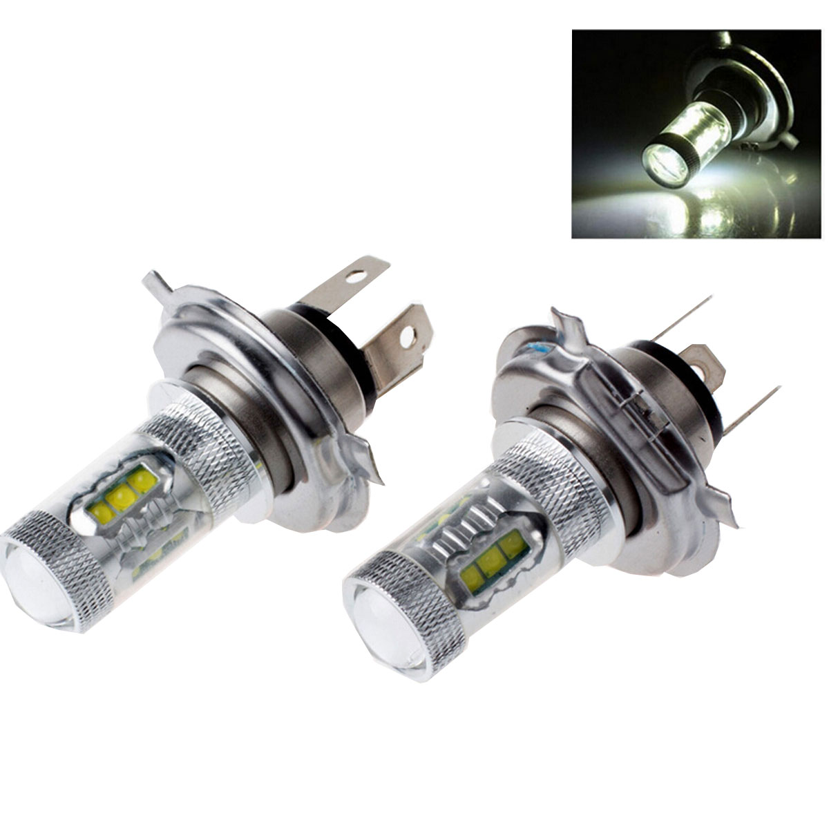 2 X 80W White H4 LED Car Fog Light Bulb 1500LM High Low Beam Headlight