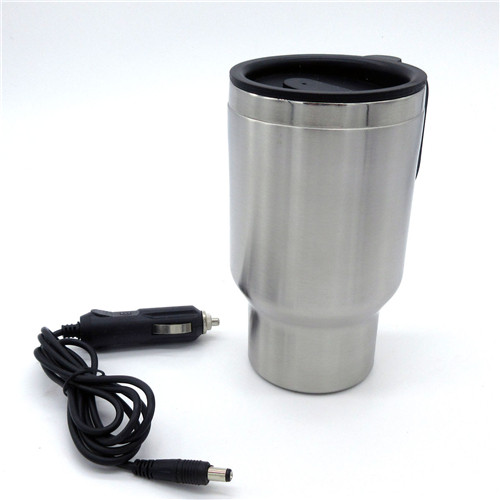 Portable 12V Stainless Steel Silver Heating Car Drink Mug Mini Thermal Mug Hot Drink Travel Cup