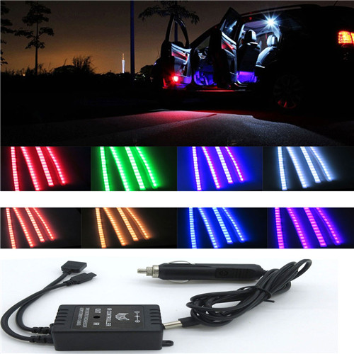 Car Interior RGB LED Strip Light Atmosphere Lamp Foot Decorative Light Lamp  Wireless IR Control